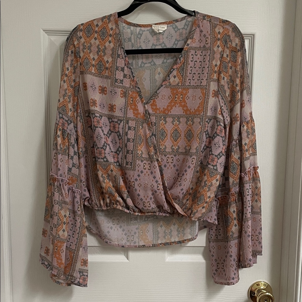 Peach Love California Patchwork Blouse - Pink and Orange